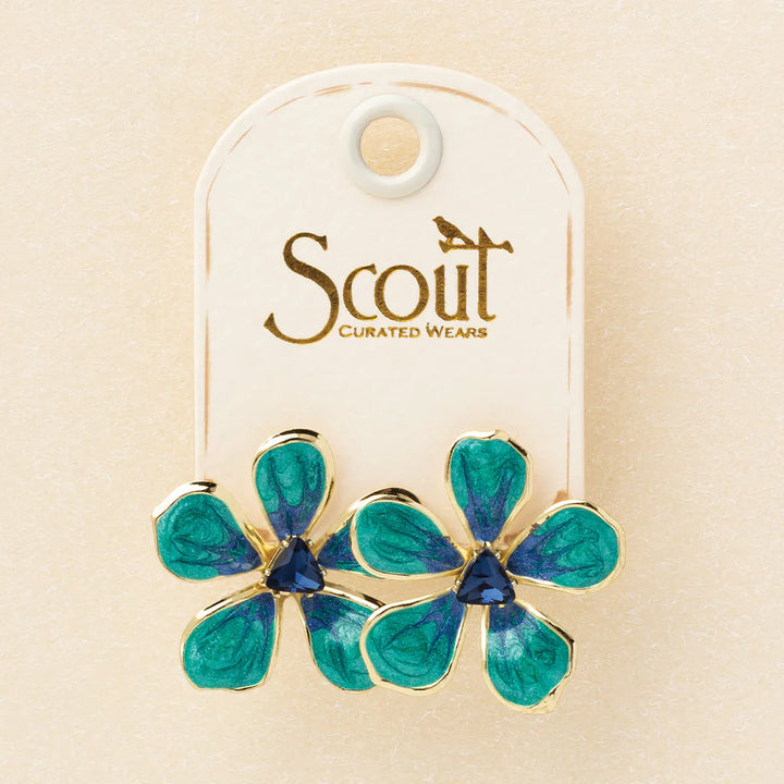 Scout - Sparkle &amp; Shine Lg Enamel Flower Earring - Sea Green/Gold