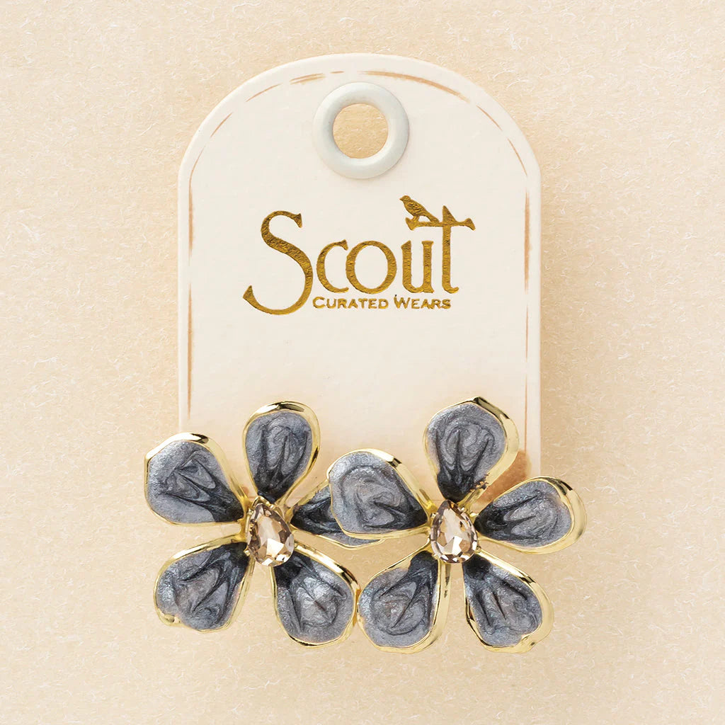 Scout - Sparkle &amp; Shine Lg Enamel Flower Earring - Warm Grey/Gold