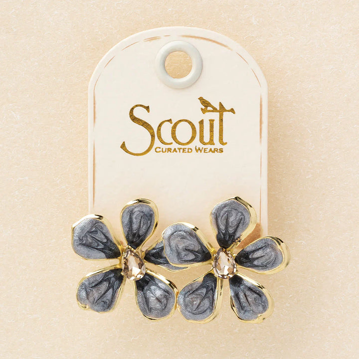 Scout - Sparkle &amp; Shine Lg Enamel Flower Earring - Warm Grey/Gold
