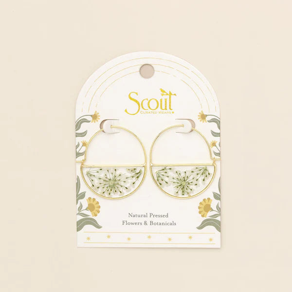 Scout Pressed Flower Hoop Earring - White Lace Flower/Gold