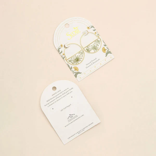 Scout Pressed Flower Hoop Earring - White Lace Flower/Gold