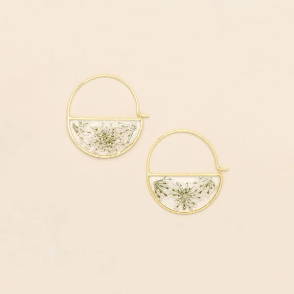 Scout Pressed Flower Hoop Earring - White Lace Flower/Gold