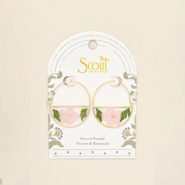 Scout Pressed Flower Hoop Earring - Pink Cherry Blossom/Gold