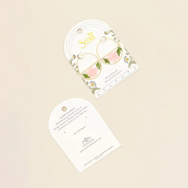 Scout Pressed Flower Hoop Earring - Pink Cherry Blossom/Gold