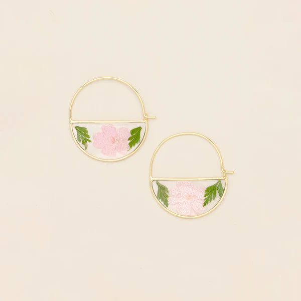 Scout Pressed Flower Hoop Earring - Pink Cherry Blossom/Gold