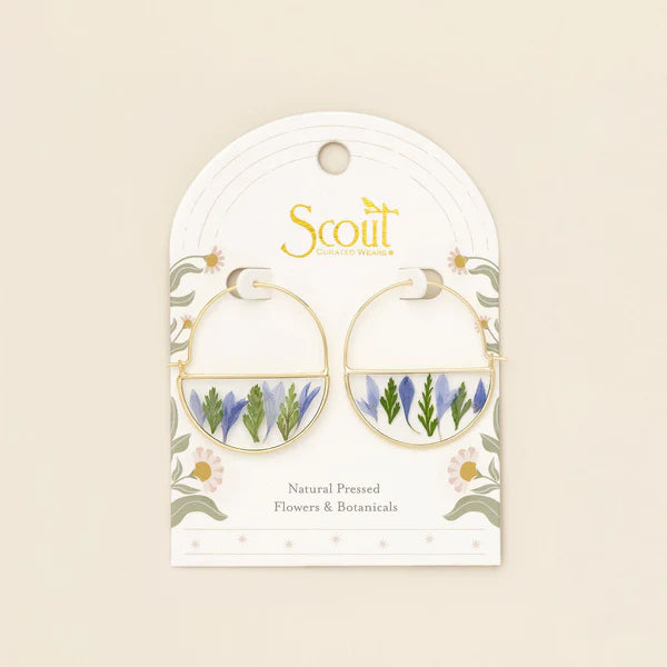 Scout Pressed Flower Hoop Earring - Purple Cornflower/Gold