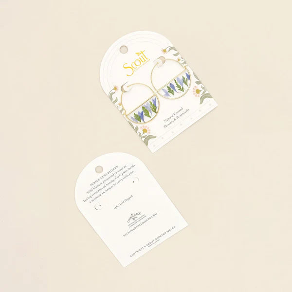 Scout Pressed Flower Hoop Earring - Purple Cornflower/Gold