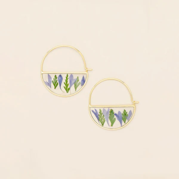 Scout Pressed Flower Hoop Earring - Purple Cornflower/Gold