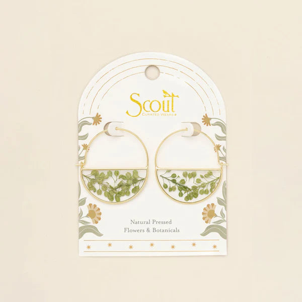 Scout Pressed Flower Hoop Earring - Green Peppergrass/Gold