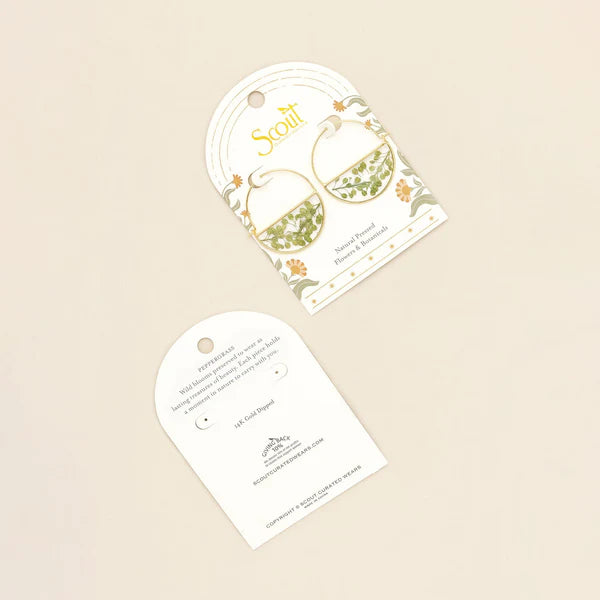 Scout Pressed Flower Hoop Earring - Green Peppergrass/Gold