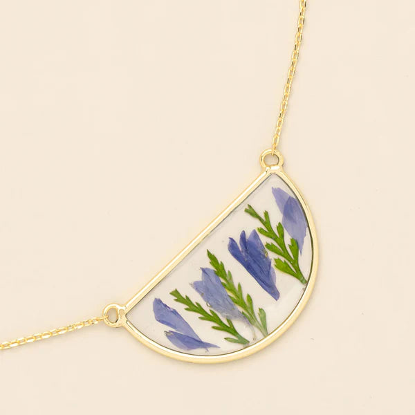 Scout Pressed Flower Necklace - Purple Cornflower/Gold