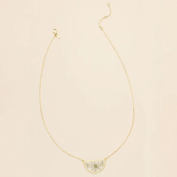Scout Pressed Flower Necklace - White Lace Flower/Gold