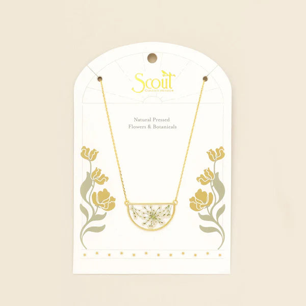 Scout Pressed Flower Necklace - White Lace Flower/Gold