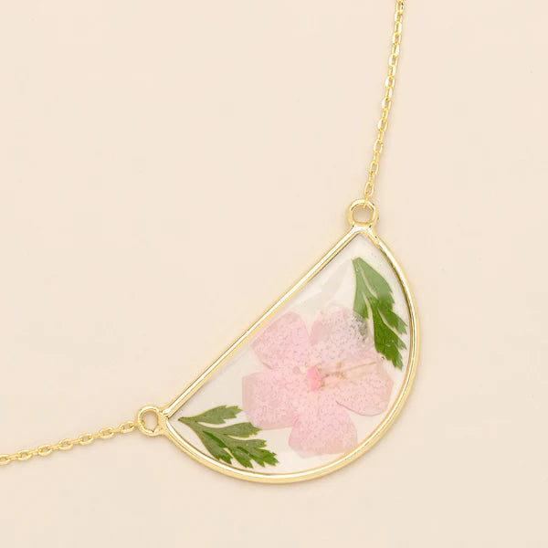 Scout Pressed Flower Necklace - Pink Cherry Blossom/Gold