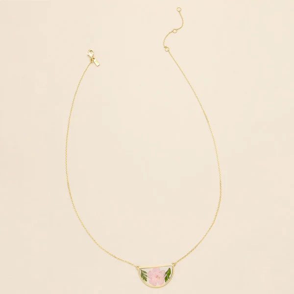 Scout Pressed Flower Necklace - Pink Cherry Blossom/Gold