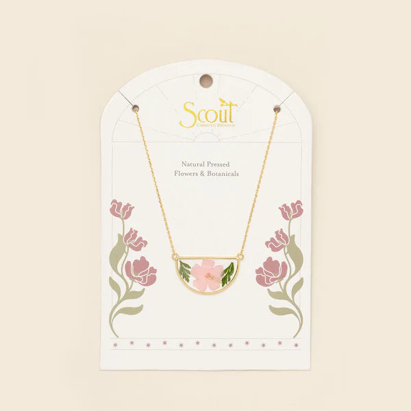 Scout Pressed Flower Necklace - Pink Cherry Blossom/Gold