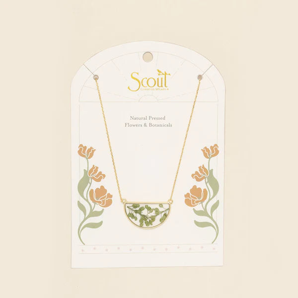 Scout Pressed Flower Necklace - Green Peppergrass/Gold