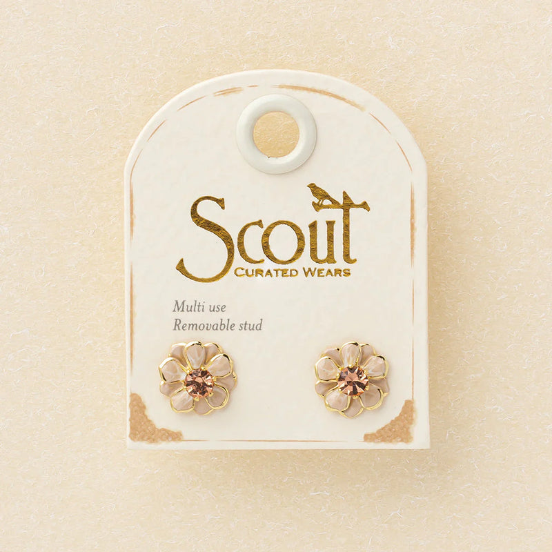 Scout - Sparkle & Shine Sm Enamel Flower Earring - Ivory/Gold