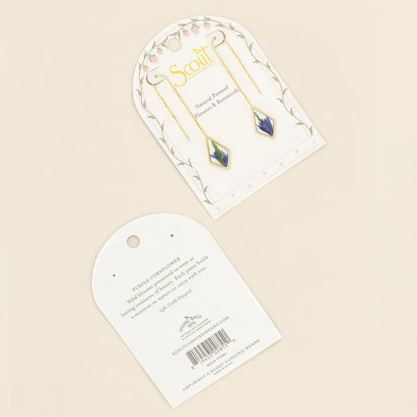 Scout Pressed Flower Thread Earring - Purple Cornflower/Gold