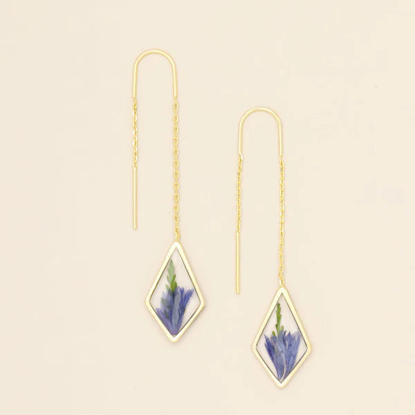 Scout Pressed Flower Thread Earring - Purple Cornflower/Gold
