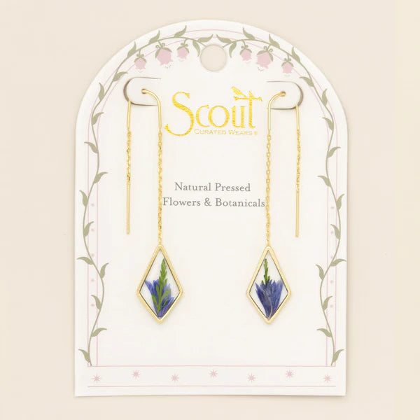 Scout Pressed Flower Thread Earring - Purple Cornflower/Gold