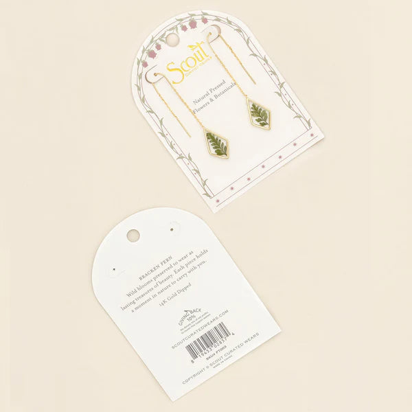 Scout Pressed Flower Thread Earring - Green Bracken Fern/Gold