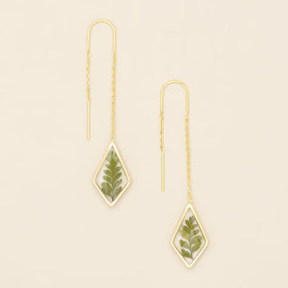 Scout Pressed Flower Thread Earring - Green Bracken Fern/Gold