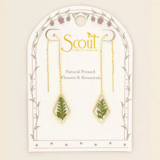 Scout Pressed Flower Thread Earring - Green Bracken Fern/Gold