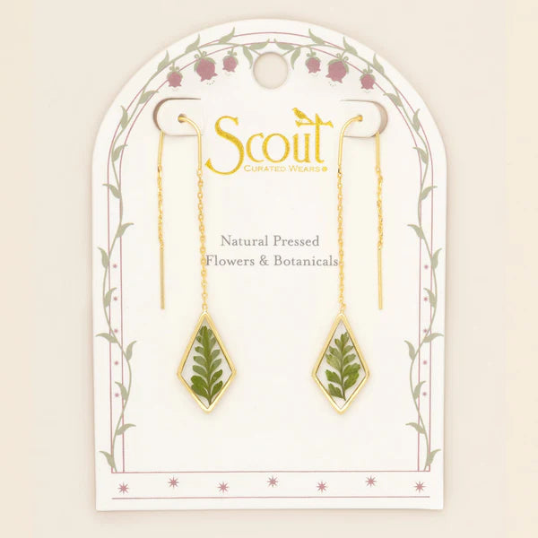 Scout Pressed Flower Thread Earring - Green Bracken Fern/Gold