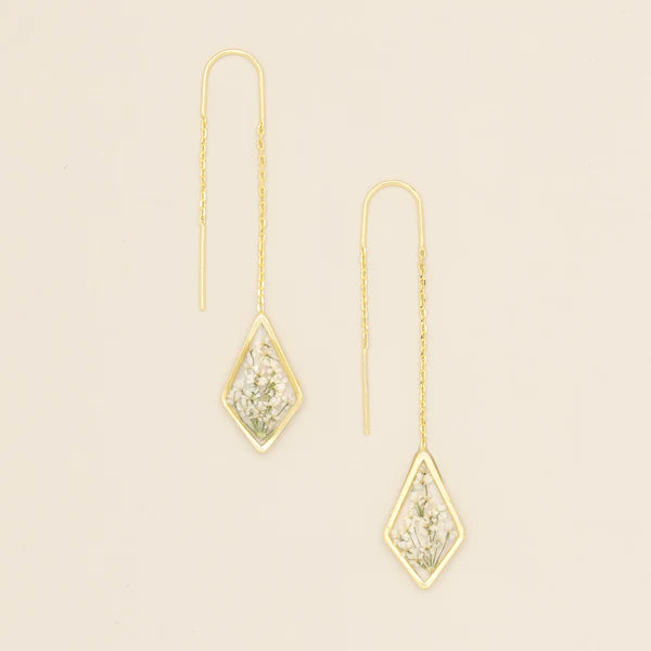 Scout Pressed Flower Thread Earring - White Lace Flower/Gold