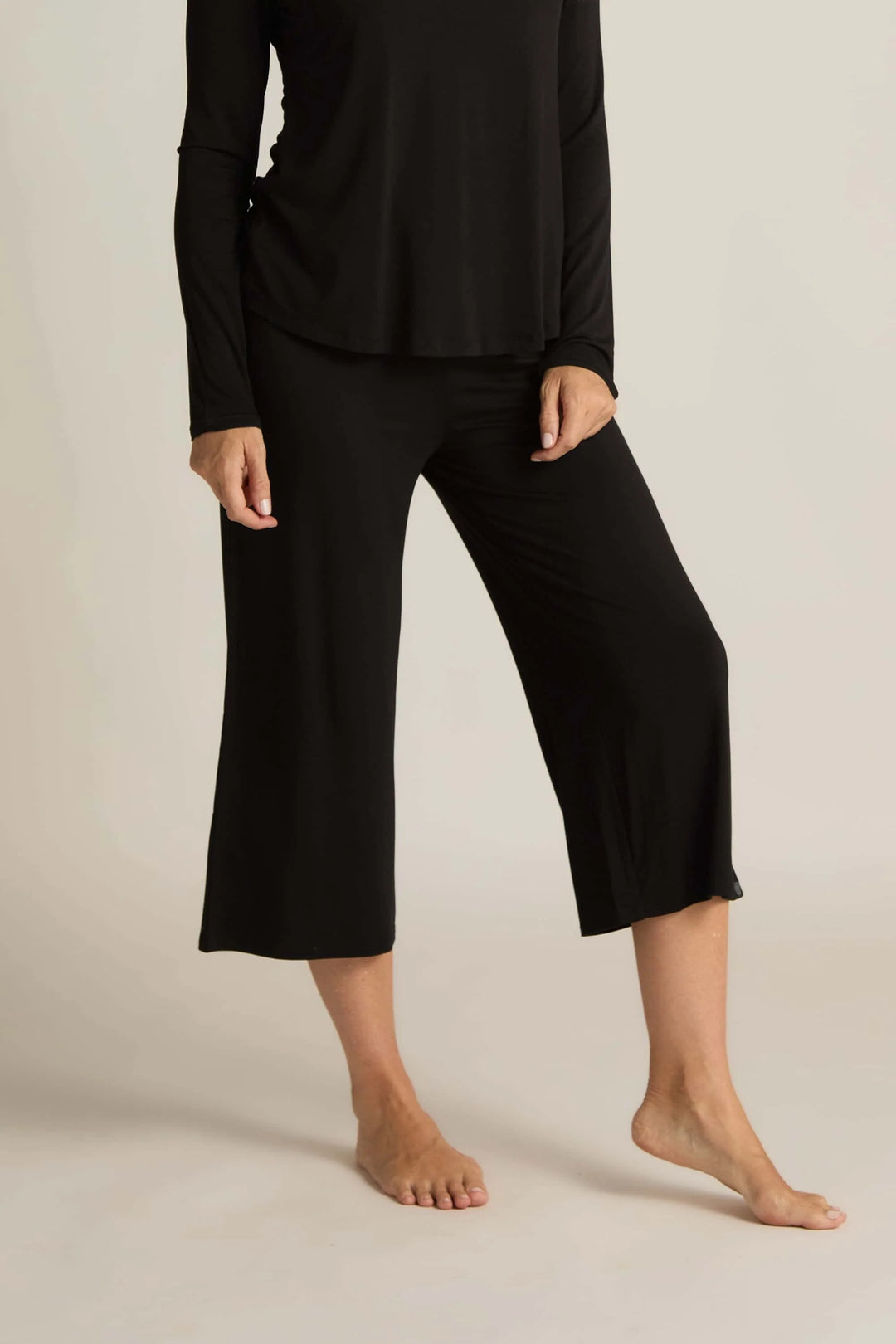 Faceplant Dreams Bamboo Wide-Leg Capri Pant - Black