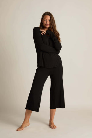 Faceplant Dreams Bamboo Wide-Leg Capri Pant - Black