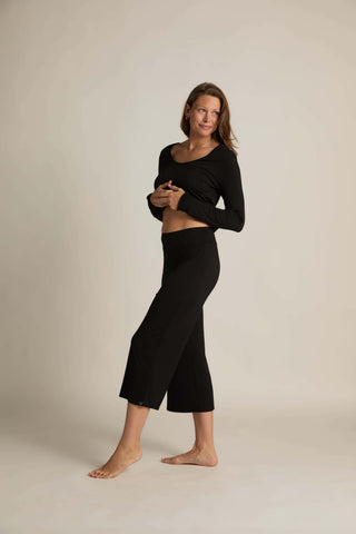 Faceplant Dreams Bamboo Wide-Leg Capri Pant - Black