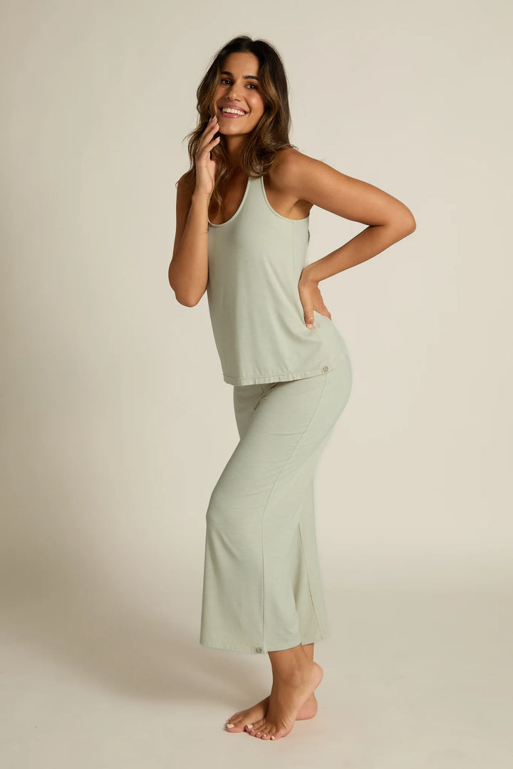 Faceplant Dreams Bamboo Wide-Leg Capri Pant - Sage