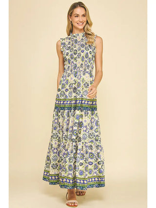 Blue and Green Floral Maxi Dress 