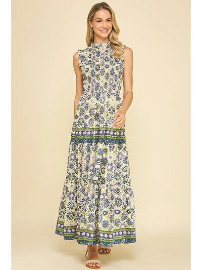 Blue and Green Floral Maxi Dress 
