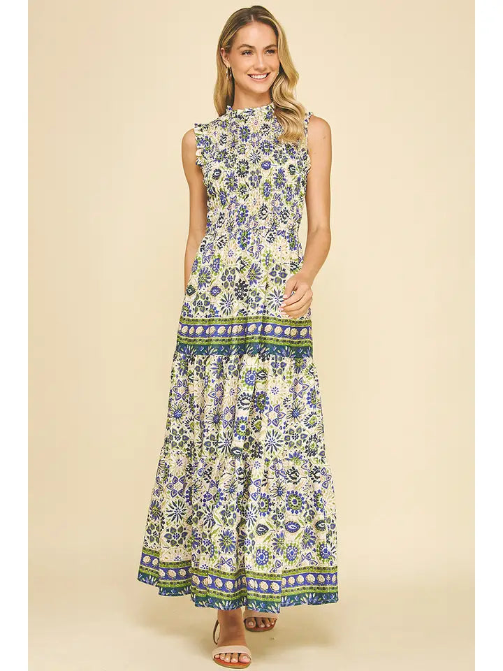 Blue and Green Floral Maxi Dress 