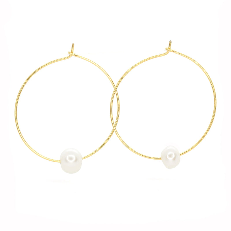 Salty Cali Fresh Water Pearl Hoops ~ Salty Shells Gold