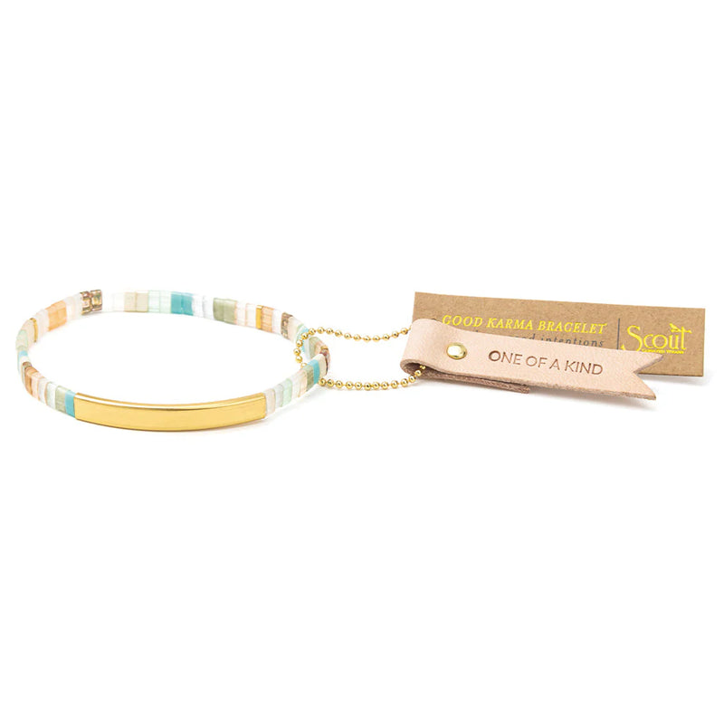 Scout - Good Karma Miyuki Bracelet | One Of A Kind - Mint/Peach/Gold