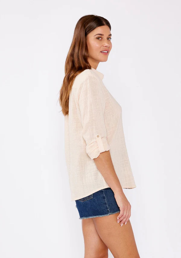 FINAL SALE Breezy Basics Button Front Top - Natural