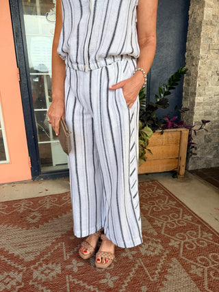 Tribal Soft Linen Flowy Wide Leg Crop Pants White/Black