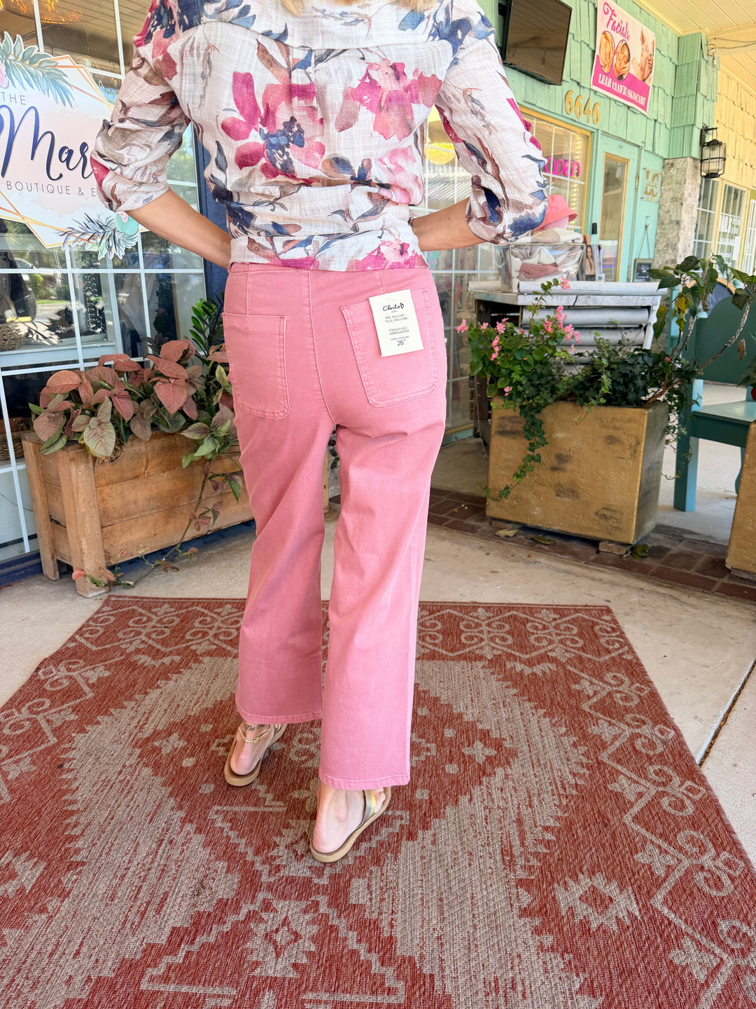 Charlie B Front Button-Fly Crop Twill Pants - Carnation