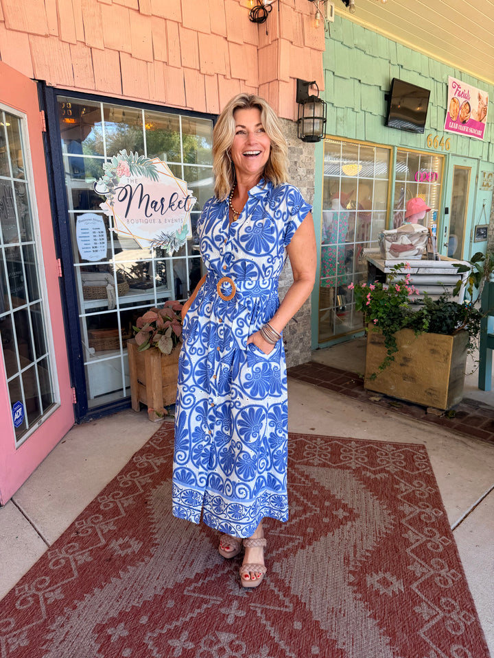 Charlie B Printed Eyelet Cotton Dress With Belt - Astral