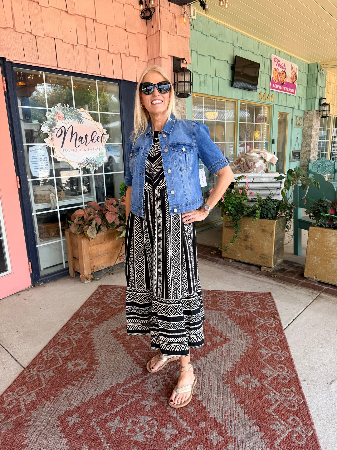 Tribal Linen Halter Neck Tiered Maxi Dress Black/White