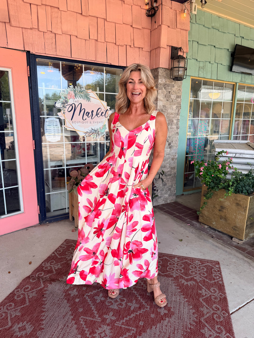 Tribal Watercolor Strappy V-Neck Fitted Body Midi Dress Canvas