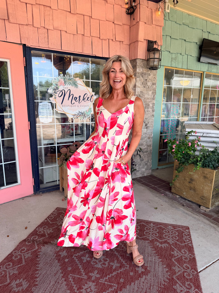 Tribal Watercolor Strappy V-Neck Fitted Body Midi Dress Canvas