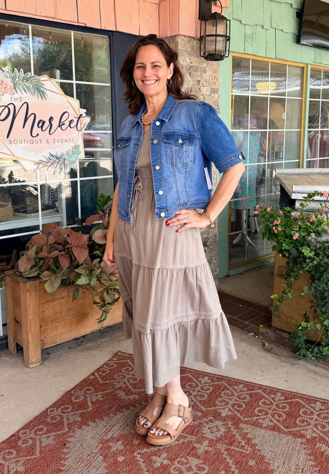 Charlie B V-Neck Tiered Linen Maxi Dress - Sage