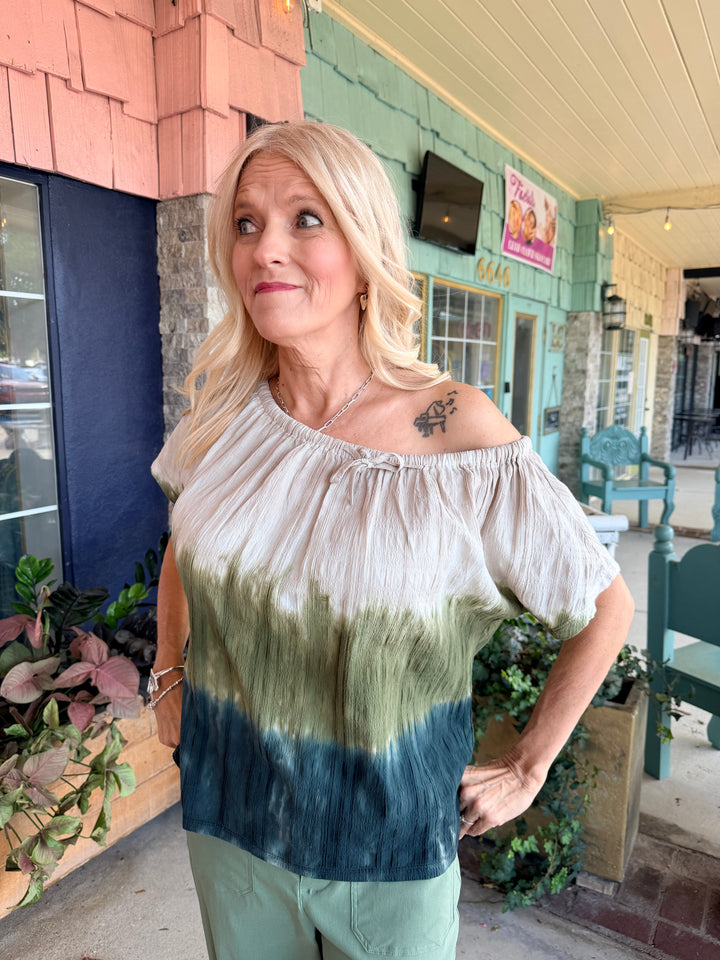 XCVI Wearables Selda Textured Gauze Cinched Top  in Tricolor Ombre Hawthorn