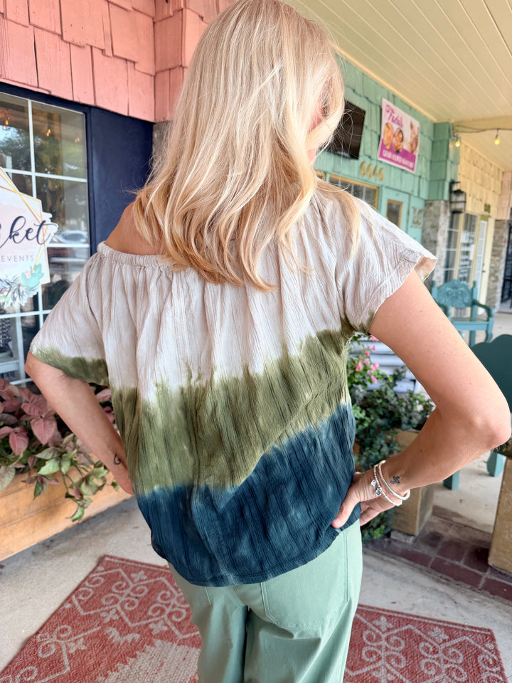 XCVI Wearables Selda Textured Gauze Cinched Top  in Tricolor Ombre Hawthorn