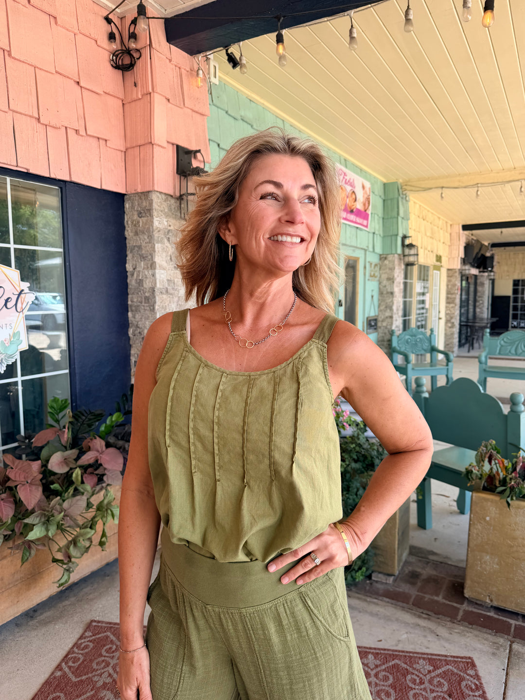XCVI Wearables Shawnie Linen Billowy Pintuck Tank  in Garnish Pigment